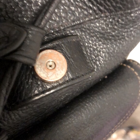 [Coach] Pebbled Black Leather Drawstring Button Flap Adjustable Backpack - Picture 9 of 11